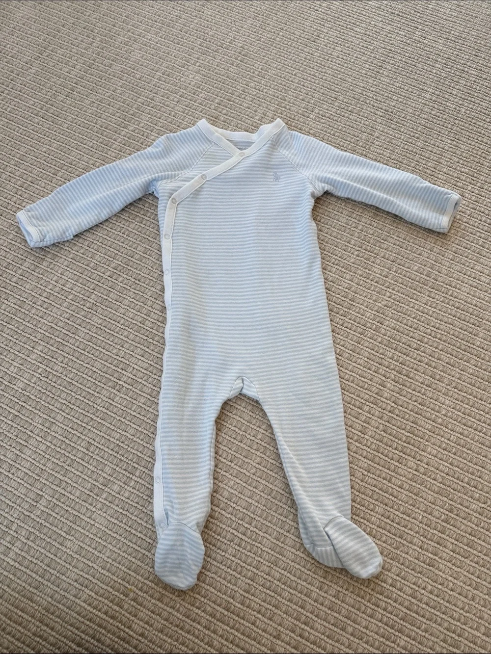 Ralph Lauren Light Blue & White Striped Footed One-Piece